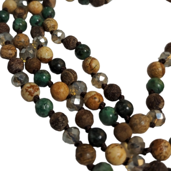 NECKLACE MULTICOLOR KNOTTED BEAD BOHEMIAN SILVER DANGLE HEART PENDANT - Picture 3 of 3